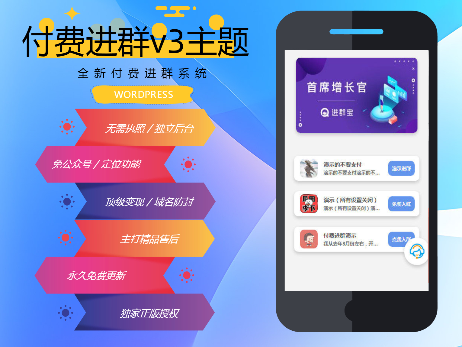 wp付费进群系统V3源码-开心版,附绕授权教程